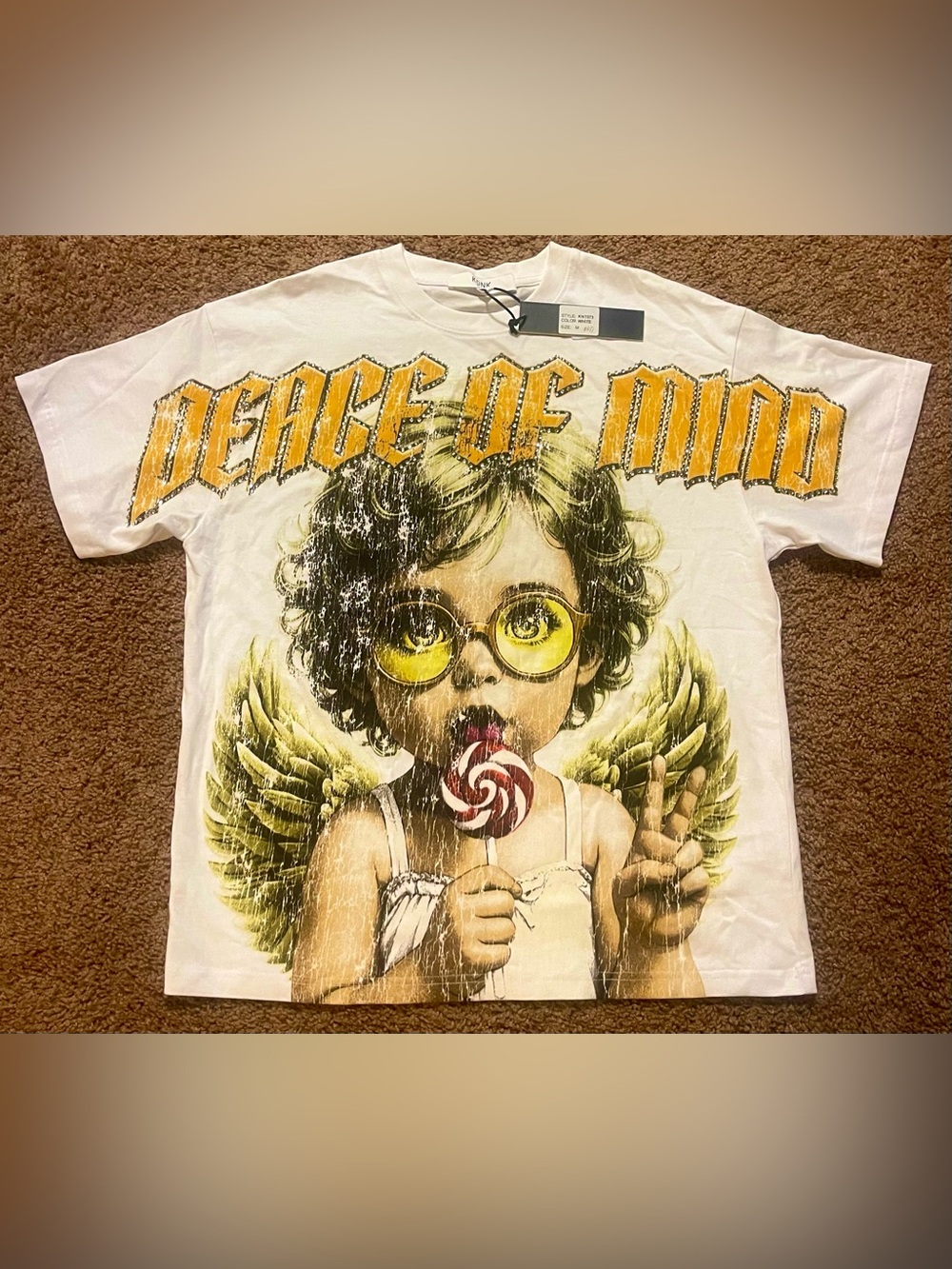 KDNK Peace of Mind Graphic Tee - White with Yellow Accent Size M